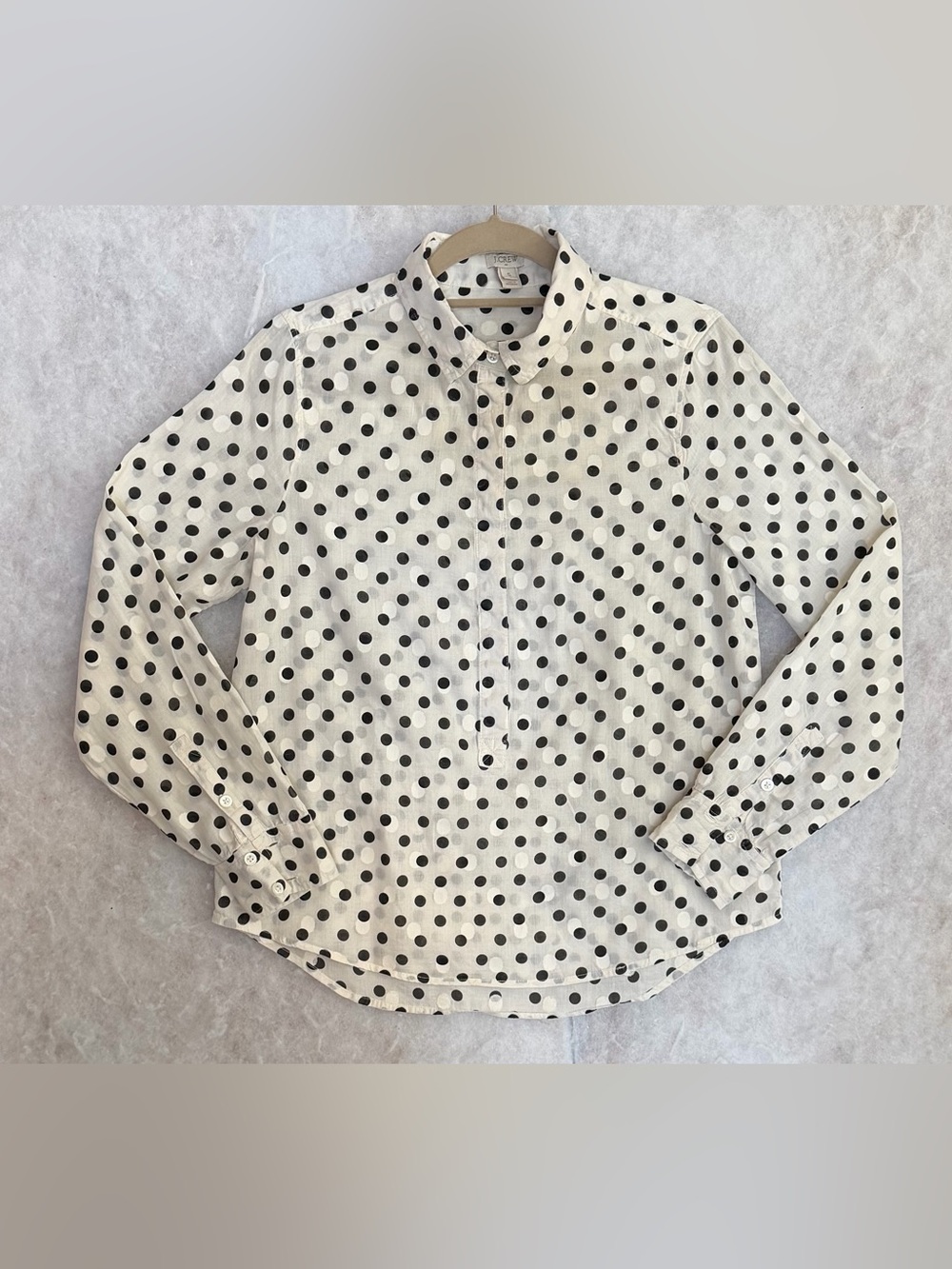 J. Crew Ivory Button-Down Shirt with Black Polka Dots (SKU834)